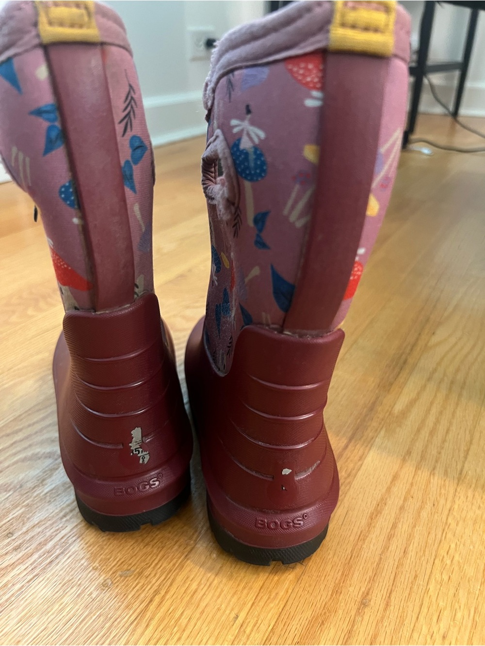 Bogs Kids Waterproof Burgundy & Mauve Mushroom Rain Boots - Picture 2 of 5
